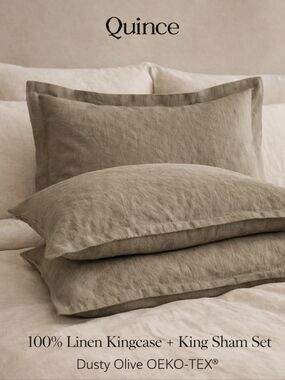 Quince 100% Linen King Pillowcase + Sham Set Dusty Olive OEKO-TEX